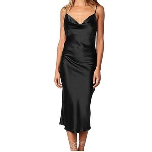 Black Satin Midi Dress
